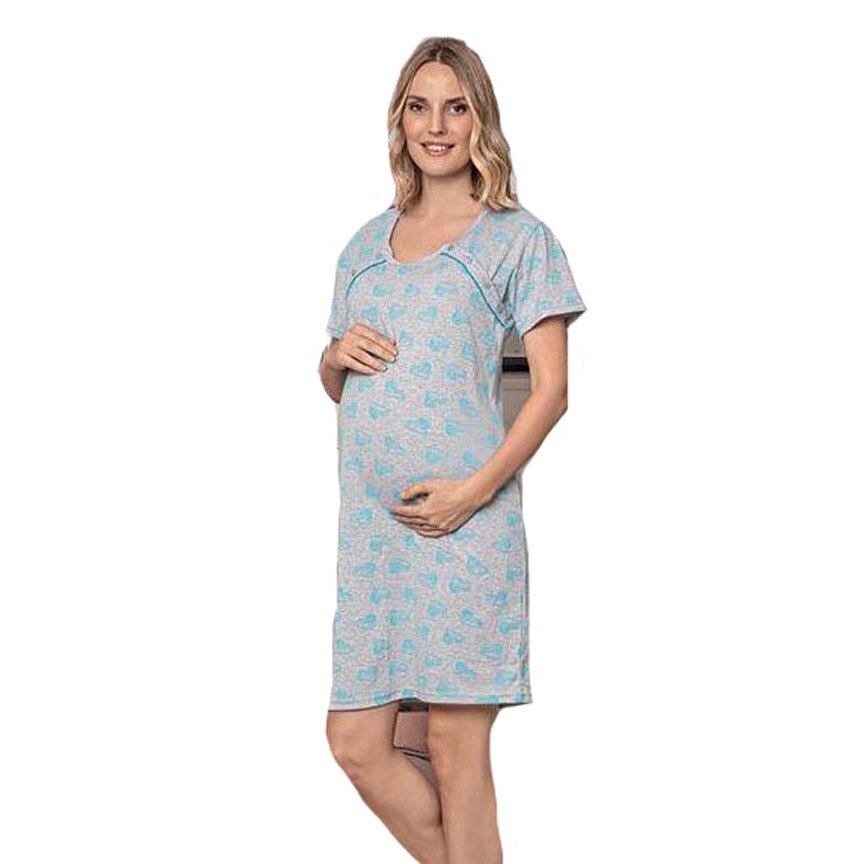 Camasa pentru alaptat, gri cu inimioare albastre 2XL